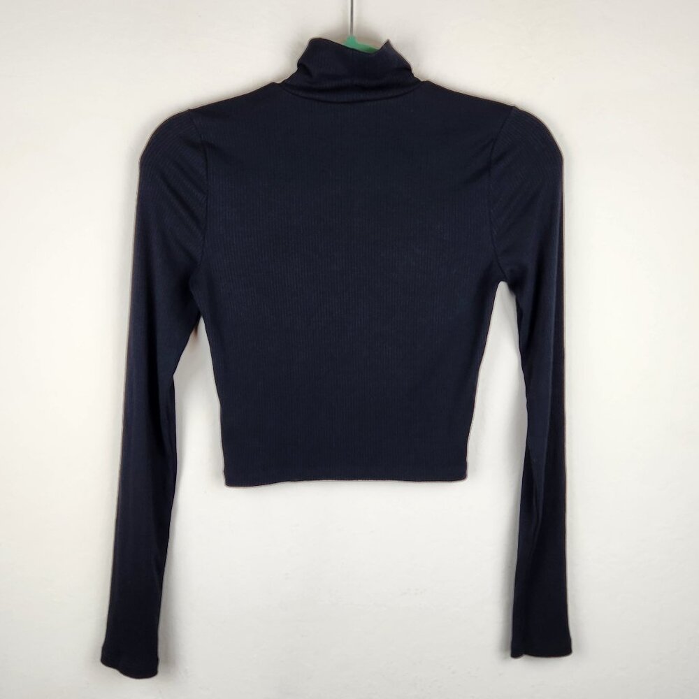 Aritzia Wilfred Only Waist Ribbed Turtleneck Long Sleeve Crop Top Black sz S - Picture 3 of 9